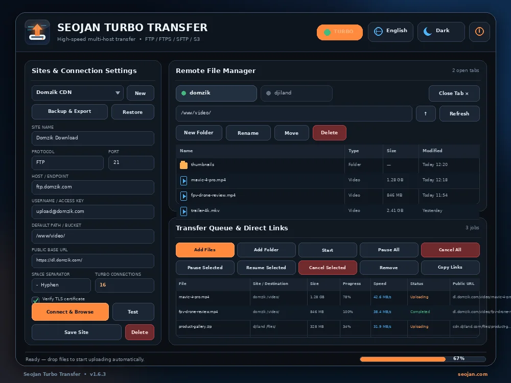 دانلود نرم افزار SeoJan Turbo fup uploader v1.6.4 - جایگزین filezilla 2 Seojan Turbo ftp uploader asdownload
